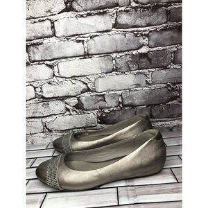 Ecco Silver Pewter Leather Rhinestone Ballet Flats Shoes Women’s Sz 40EU/9M US